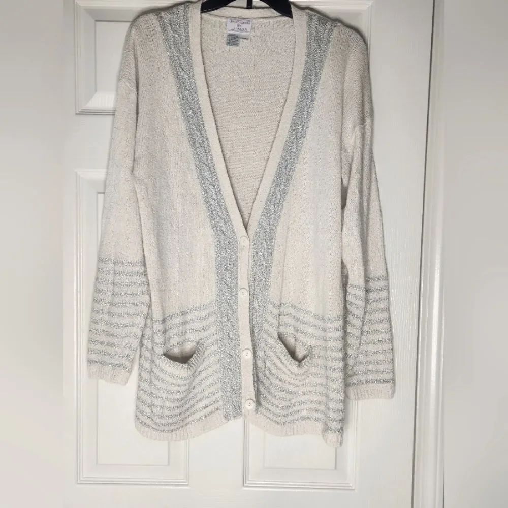 Vtg Limted Edition MX Cream Knit SILKBlend Lslv Pockets ButtonsUp Women Cardigan